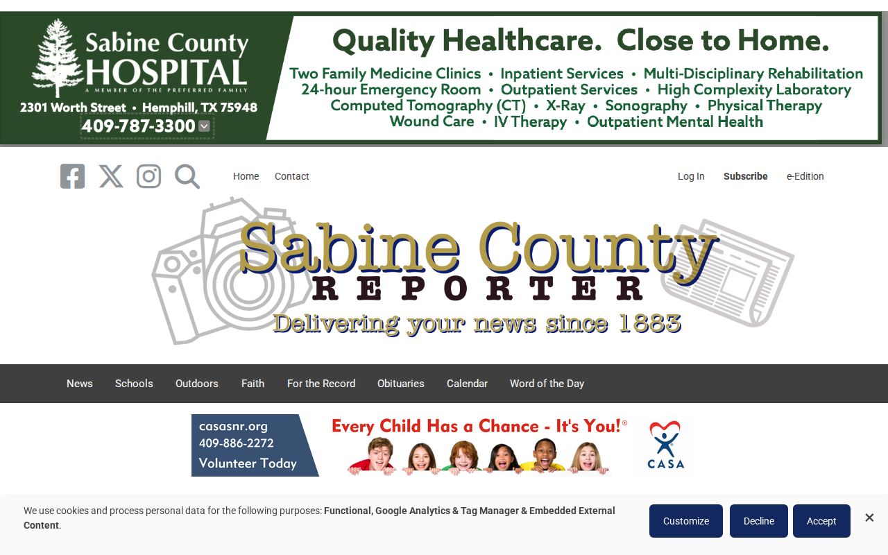 Sabine County Reporter weekly jail activity record source